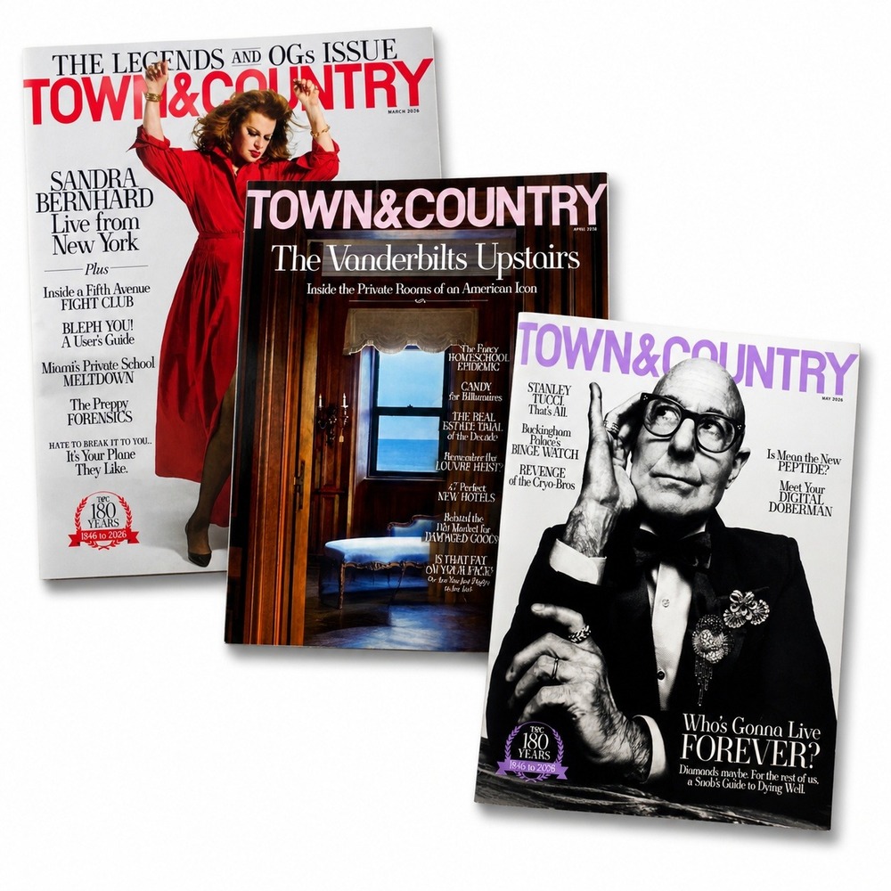 Lot of 3 Town & Country Magazine March - May 2026 Sandra Bernhard Stanley Tucci
